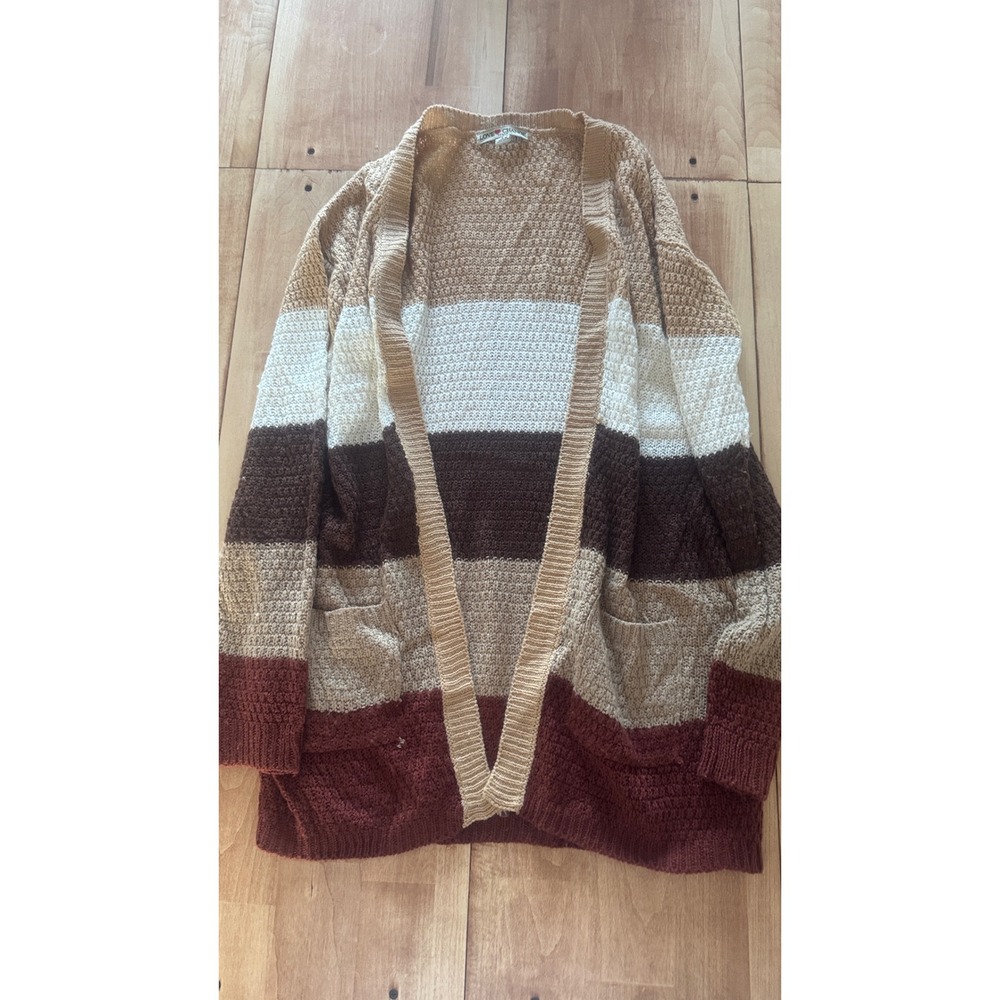 Love Change Italy Womens Large Colorblock Striped Open Front Cardigan Sweater